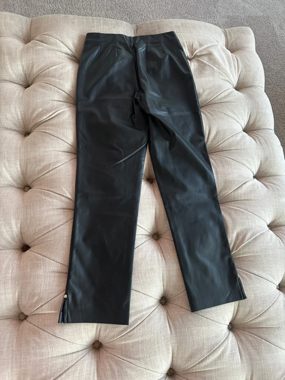 Michael Kors Black Faux Leather Tapered Pants with Gold Logo